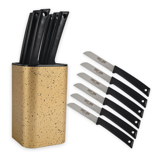 Serrated Black Fruit Knife with Block Set of 6