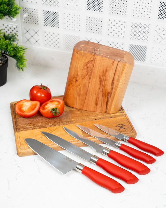 Lux 6 Piece Kitchen Knife Set Red 
