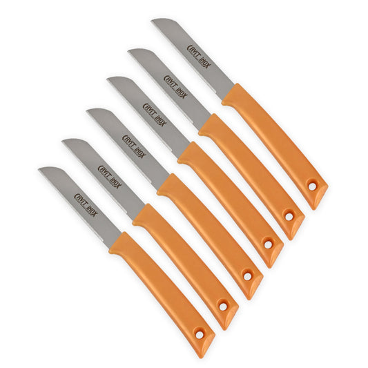 Serrated Yellow Fruit Knife Set of 6 with Block